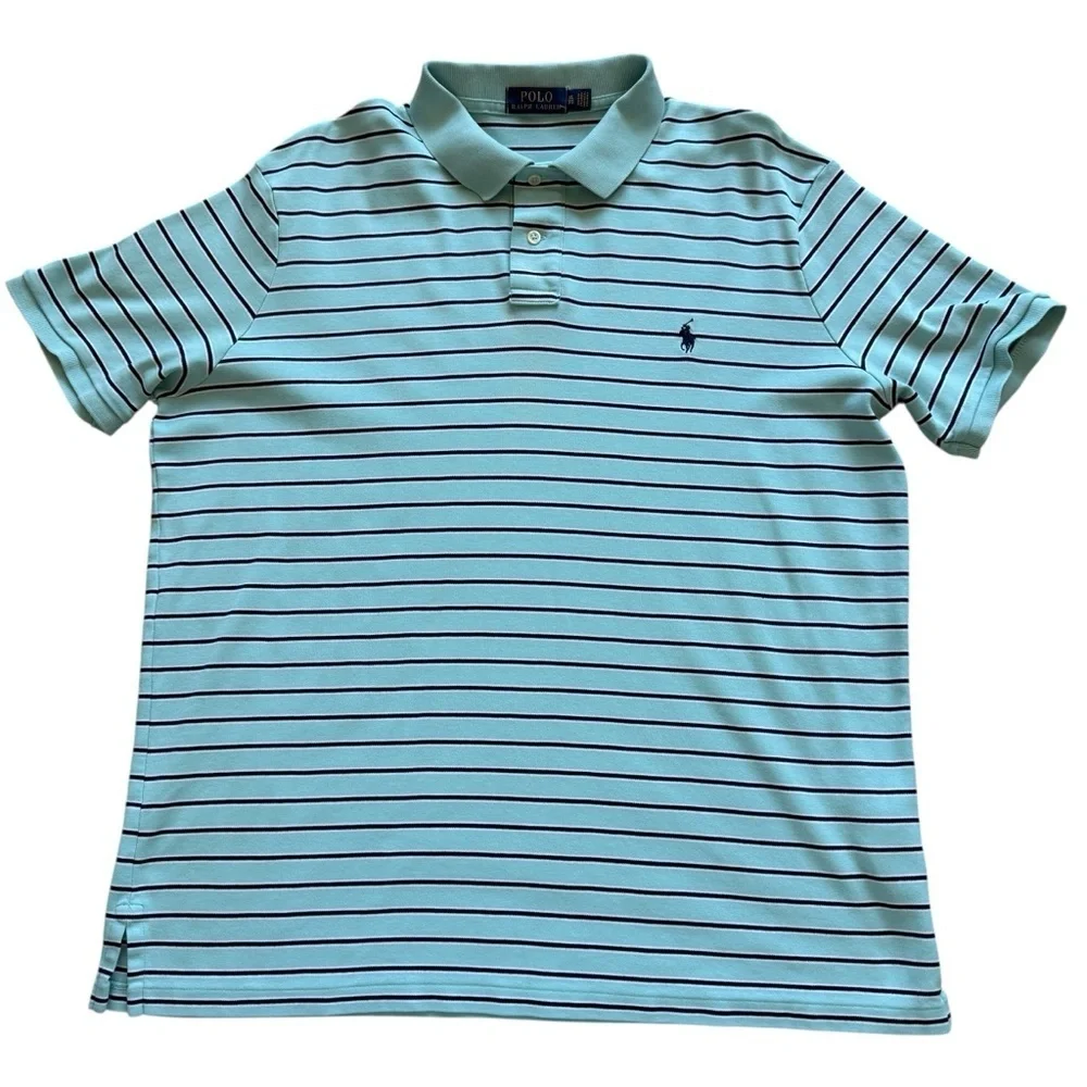 Polo Ralph Lauren Polo Shirt Mens XL Blue Striped Short Sleeve Pony Logo Casual